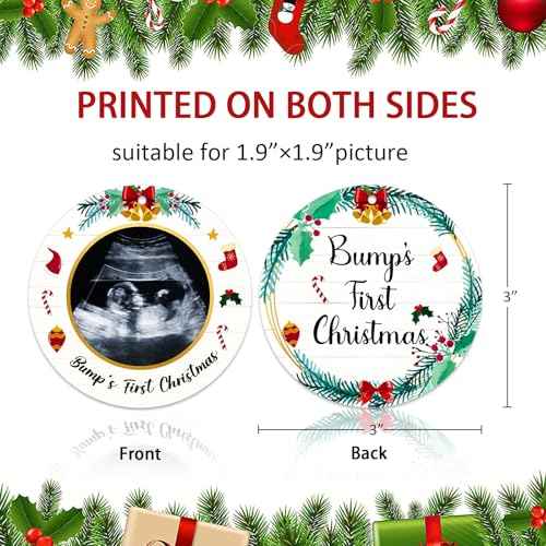 2025 Bump's First Christmas Ornament Sonogram Picture Frame Christmas Ornament Baby Gifts Ultrasound Photo Frame Ornament Pregnancy Announcement Keepsake for Expecting Parents Grandparents