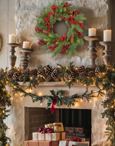 20 inch Christmas Wreath, Wreath for Front Door Wreaths with Red
