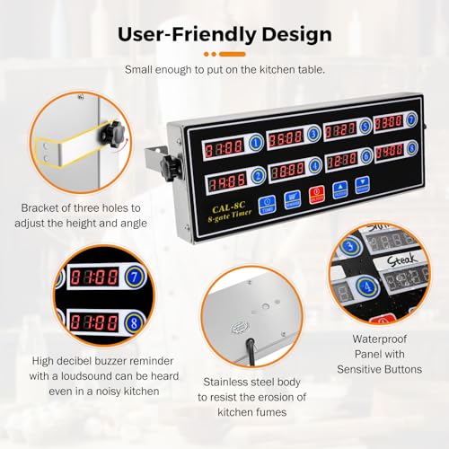 8-Channel Digital Kitchen Timer for Restaurant & Commercial Use