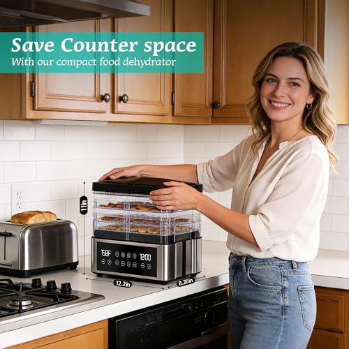 Food Dehydrator with 5 BPA-Free Trays - 11.4-Inch, One-Touch, Automatic Temp Control