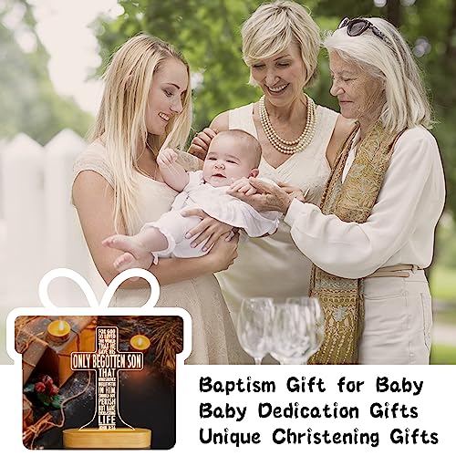 Lampeez Baptism Gift for Kids, Cross Night Light Wooden Novelty Lamp Illusion Decoration USB Power Bedroom Decor Xmas Holiday Christening Dedication Gift for Boy Girl