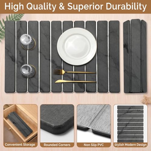 Large Stone Dish Drying Mat with Variation Dark Gray / 24 x 16 Inches