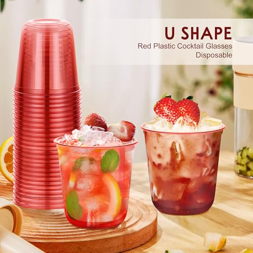 KesaPlan 50Pcs Red 12oz Disposable Plastic Party Cups – Wine Cocktail Cups