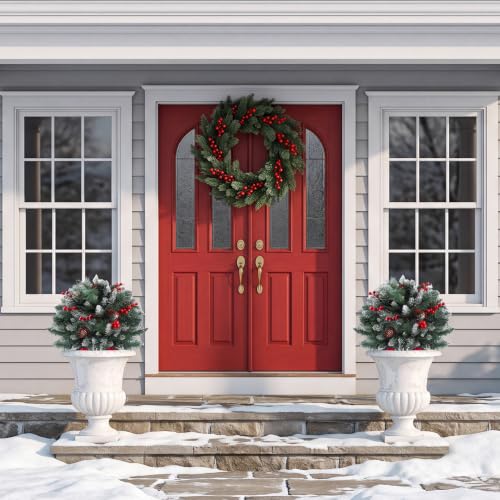 Drelmixo 2 Pack Artificial Christmas Urn Filler with Pre-Lit Warm White Lights