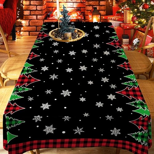 Pinata Black Buffalo Plaid Christmas Tablecloth 60 x 84 Inch Rectangular Holiday Decor