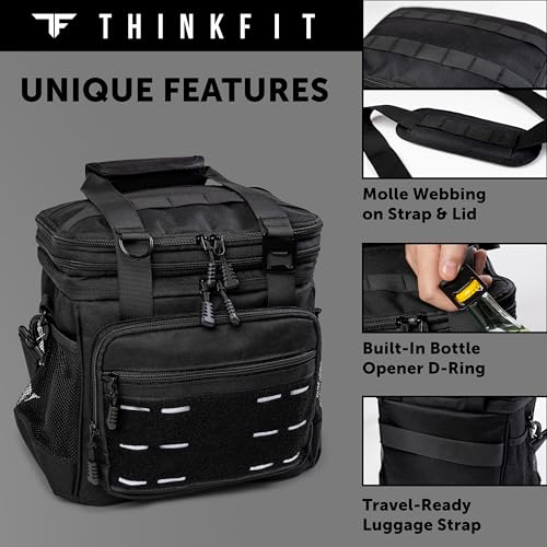 Heavy Duty Tactical Lunch Box for Men - Expandable Insulated Bag with Shoulder Strap - Black