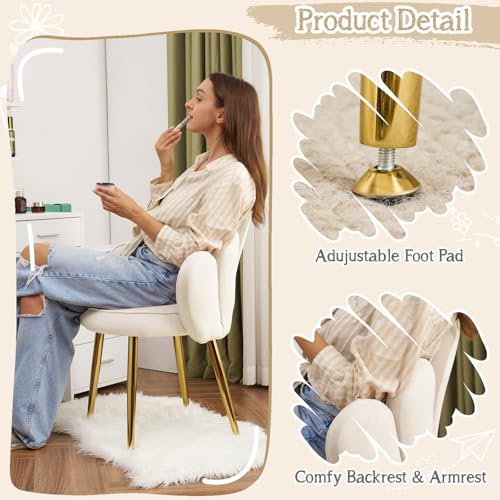 Petal Makeup Vanity Chair with Back - White Velvet & Flower Back Variation
