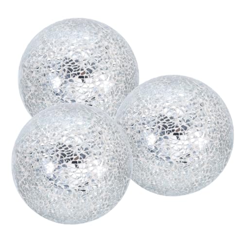 uxcell 3Pcs 4in Mosaic Glass Decorative Balls Silver Centerpiece Orbs