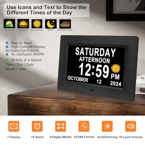 SSINI Digital Calendar Dementia Alarm Clock with Day and Date for