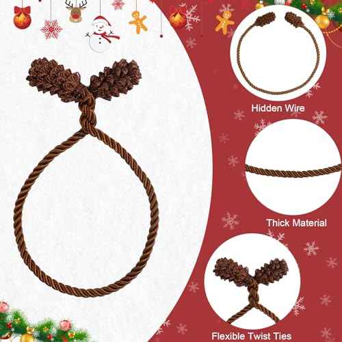 DERAYEE Christmas Garland Ties, 12Pcs Decorative Twist Ties Reusable and Flexible Ties for Banisters, Xmas Home Decorations Christmas Craft Wrapping (17 Inch, Brown)