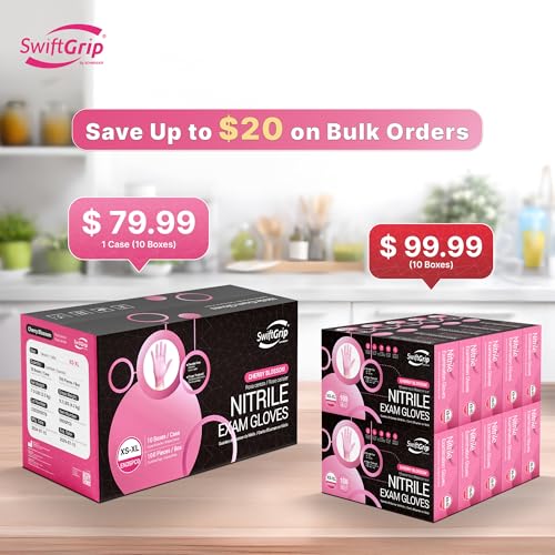 SwiftGrip Pink Nitrile Disposable Gloves Small 3-Mil Case of 1000 - Latex-Free, Food Safe