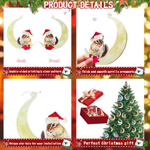 Animals Sitting On The Moon Ornaments for Christmas Tree - Acrylic Chipmunk Christmas Ornament - Christmas Tree Decorations Ornaments - Xmas New Year Gifts