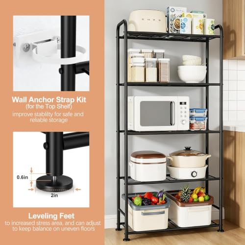 VTRIN Black 5-Tier Metal Garage Storage Shelves - Heavy Duty Organizer 34"W x 13.4"D x 67.5"H