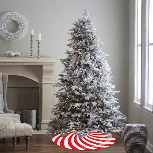 36 Inch Red Swirl Christmas Tree Skirt Sweet Candy Cane Red and White Christmas Decorations Xmas Tree Mat Holiday Party Home Decorations