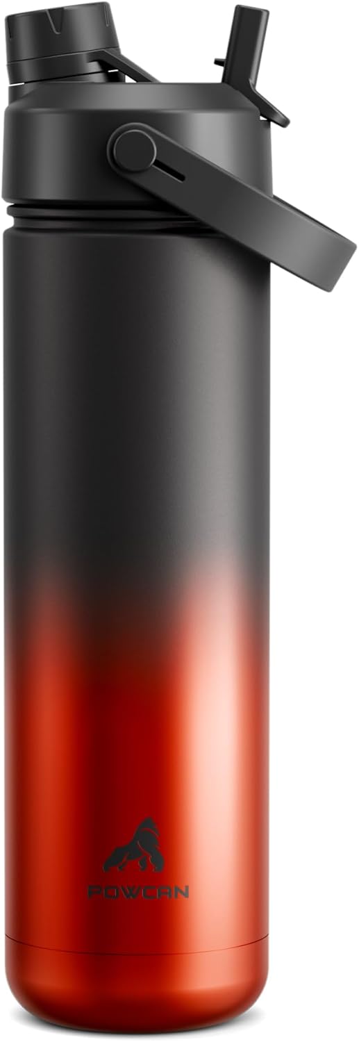 POWCAN 26 oz Insulated Water Bottle - 2-in-1 Straw & Spout Lid, Keeps Drinks Cold 24H, Leak-Proof, Fits Car Cup Holder