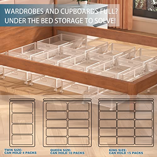 White Under Bed Storage Containers with Wheels - Foldable Closet Organizer for Clothes, Shoes & Blankets - 2 Pack