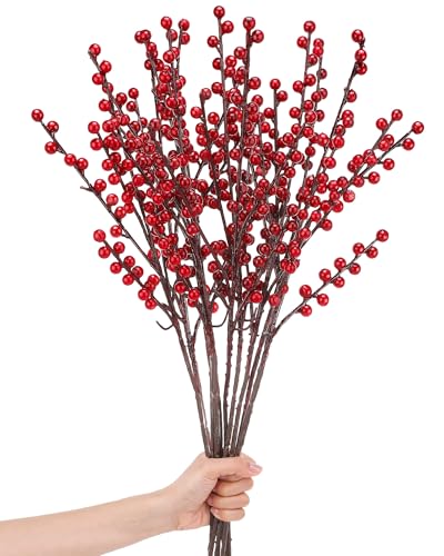 Willbond Claret Style Christmas Berry Stems - 8 Pieces, 21.6 Inch Holiday Decor