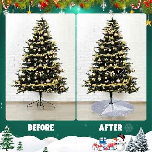 MACTING Christmas Mini Tree Skirt 24 Inch Glitter Sequin Small Tree Mat Sparkly Tree Base Cover for Farmhouse Holiday Party Indoor Home New Year Xmas Tree Decorations(Silver)