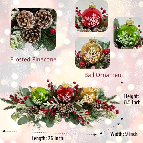 Lighted Christmas Centerpiece with Snowflake Ornaments, Holiday Decor