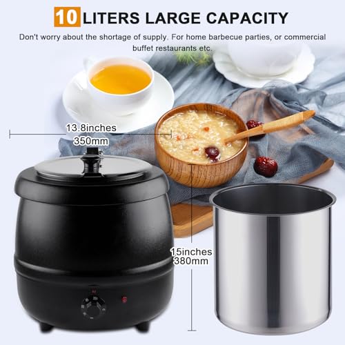 YMJOINMX Black Food Soup Kettle Warmer with Ladle - Commercial Countertop Buffet