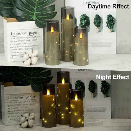 GenSwin Flickering Flameless Candles with 2 Remote Timer, 3 Pack LED Battery Operated with Embedded Star String, Battery Candles for Halloween Christmas Wedding Decororations(D2.3¡± x H5¡±6¡±7¡±)