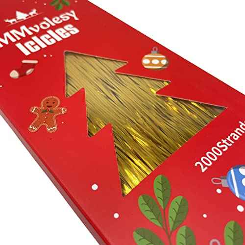 MMvolesy Gold 2000 Icicles Tinsel Fringe Strands, Metallic Foil Decor for Home, Party, Wedding, Christmas, Winter, Birthday Celebrations (100mm x 250mm)