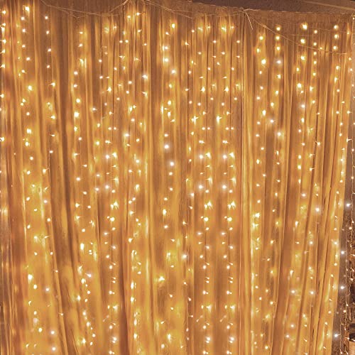 Warm White 300 LED Window Curtain String Lights - 2 Pack, Waterproof Indoor Outdoor Decor