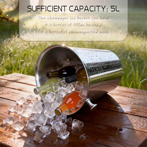 Silver Ice Bucket with Stand 5L Champagne Wine Cooler for Parties & Events