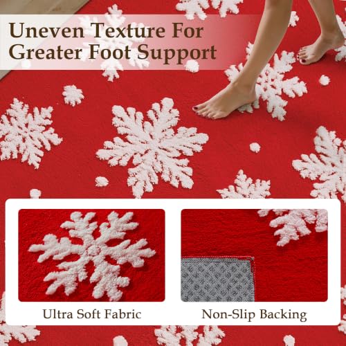 Hugear 2x5 Red Snowflake Christmas Runner Rug - 3D Snowflake, Medium Pile, Non-Slip