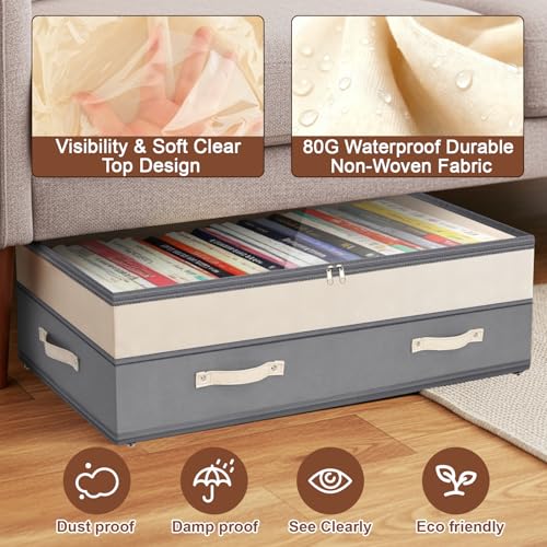 Grey 2 Pack Under Bed Storage Containers with Wheels, Adjustable 92L