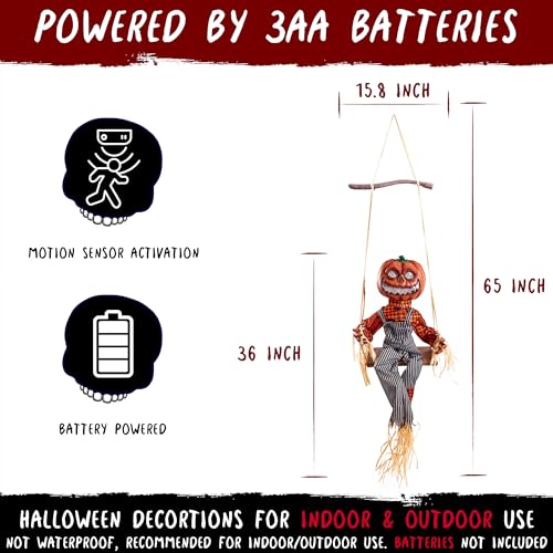 Halloween Animatronics Swinging Pumpkin with Motion Sensor & Light Up Eyes - Variation of Swinging Jack