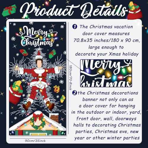 Merry Christmas Decorations Christmas Vacation Door Cover Xmas Front Door Banner Decorations Funny Hanging Banner for Home Holiday Christmas Decor
