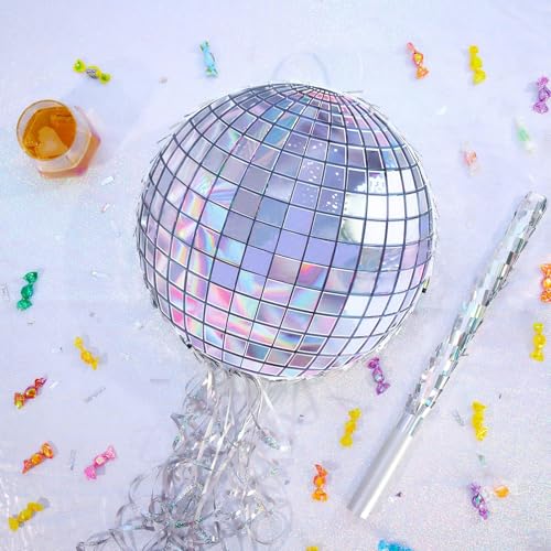 WERNNSAI Disco Party Piñata - Silver Disco Ball Theme Celebration Decor