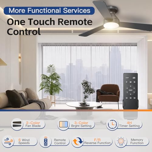 42 Inch Ceiling Fan with Lights and Remote - Black, 3 CCT, 6 Speed, Flush Mount
