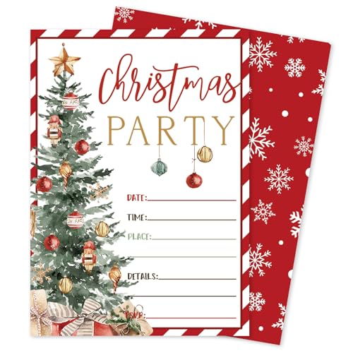 Whaline Red Stripe Christmas Invitations 5x7 with Envelopes, 25 Sets