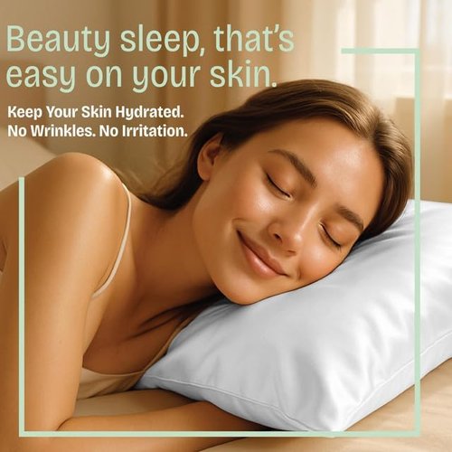 BLISSFORD Satin Pillowcase - Zippered Design for Hair & Skin Care | Soft & Cool White Satin, Standard Size - Set of 2