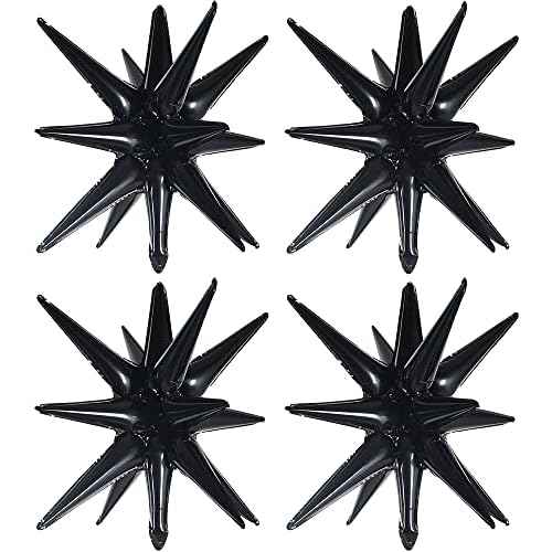 TONIFUL 4 Pcs 22inch 4D Huge Black Star Balloons Explosion Star Mylar Foil Balloons for Party Supplies Backdrop Christmas,New Year,Birthday,Halloween, Wedding,Photo Booth Ornament