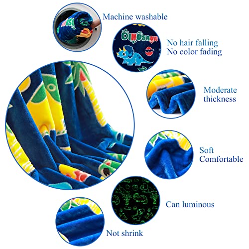 Glow in the Dark Dinosaur Throw Blanket 50x60in – SALIMAH Blue Dino
