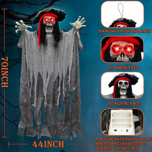 70-Inch Halloween Pirate Ghost Animatronic Decor Outdoor Spooky Hanging Prop