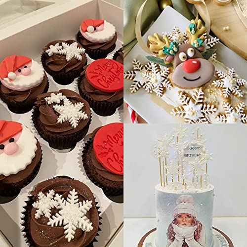 Snowflake Fondant Silicone Molds 4 Pcs, Christmas Series Chocolate Molds for Cake Decoration Cupcake Topper Candy Sugar Craft Gum Paste Resin Clay