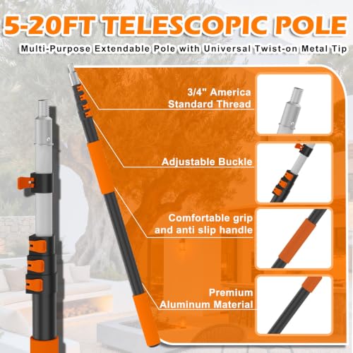 20FT Extendable Dusting Kit with Long Reach Pole, Cobweb & Microfiber Dusters