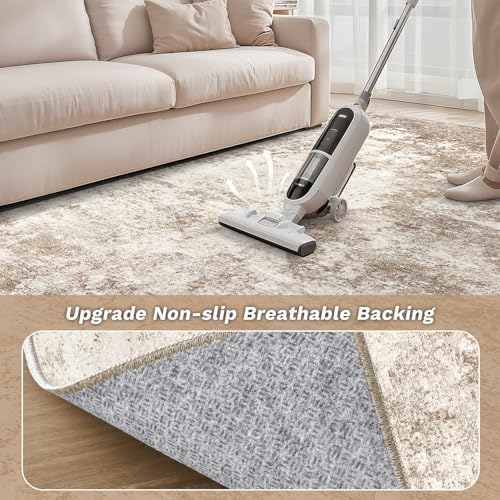 Micgeek 6' Round Abstract Washable Area Rug Brown - Non-Slip, Soft, Durable