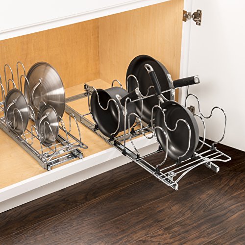 Pull Out Kitchen Cabinet Organizer for Pots and Pans - Chrome, 11 Inch Wide