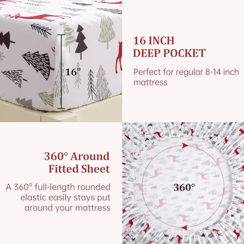 CAROMIO Christmas King Microfiber Bed Sheet Set with Gray Fitted Sheet 16" Pocket