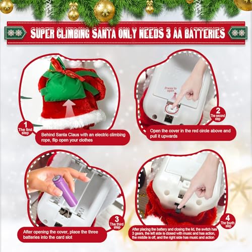 Gfilay Animated Santa Climbing Rope Christmas Decoration with Music & Lights