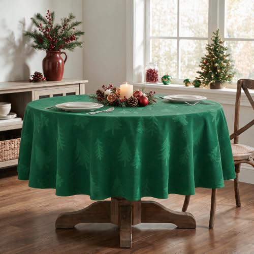 Horaldaily Green Jacquard Round Tablecloth 60x60 Inches for Indoor & Outdoor Use