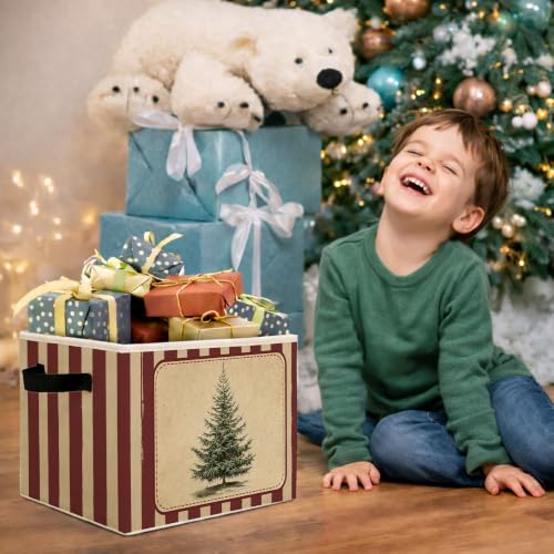 Zewepri Vintage Christmas Tree Stripe Storage Bin - Foldable Fabric Organizer