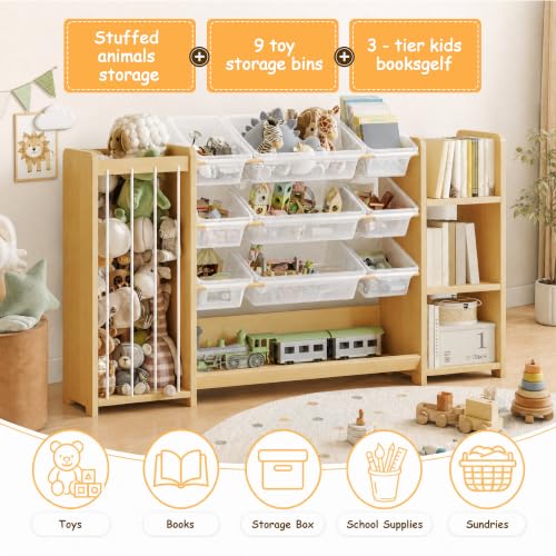 Anmon 3-in-1 Montessori Toy Organizer with Bookshelf & 9 Clear Bins - 59W