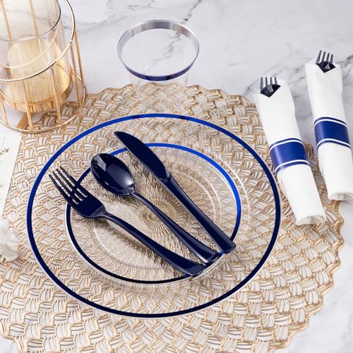 Dark Blue 700 Pcs Disposable Plastic Plates for Parties - BPA-Free