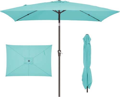 JEAREY Patio Umbrella - 6.5x10 ft Rectangular Outdoor Umbrella with Tilt & Crank | UV Protection, Peacock Blue
